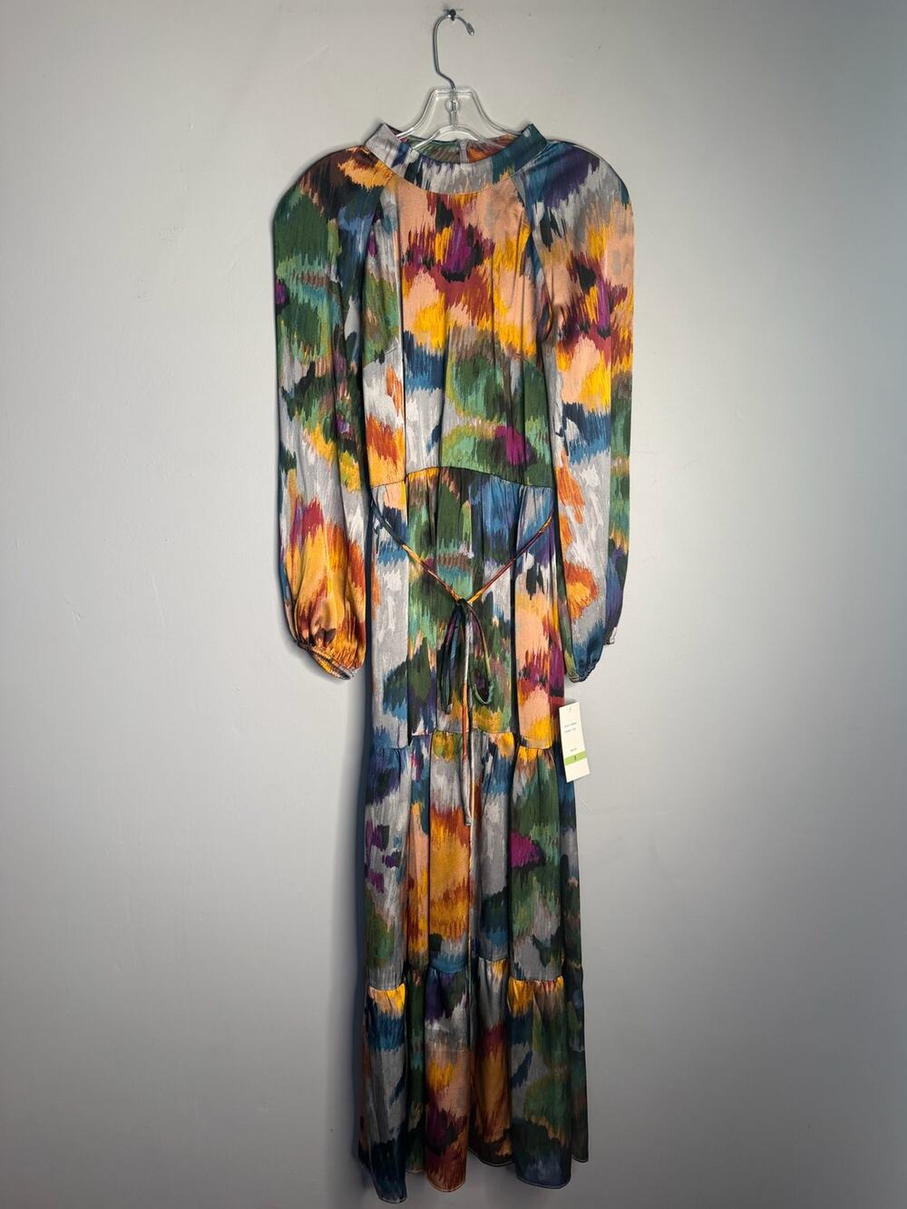 Maison Tara Floral Print Belted Maxi Long Dress V-Neck Pockets Women Size 8